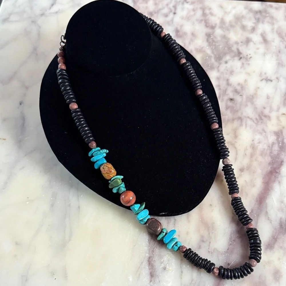 Turquoise and Brown Bead Necklace - Handmade Women’s Jewelry